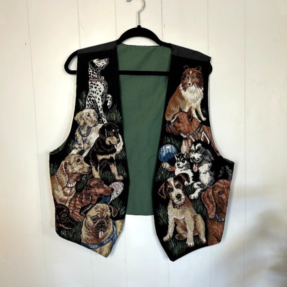 Vintage Jackets & Blazers - Vintage Embroidered Dogs 90s 1990s Vest Womens Mens Preppy Dog Lover Academia